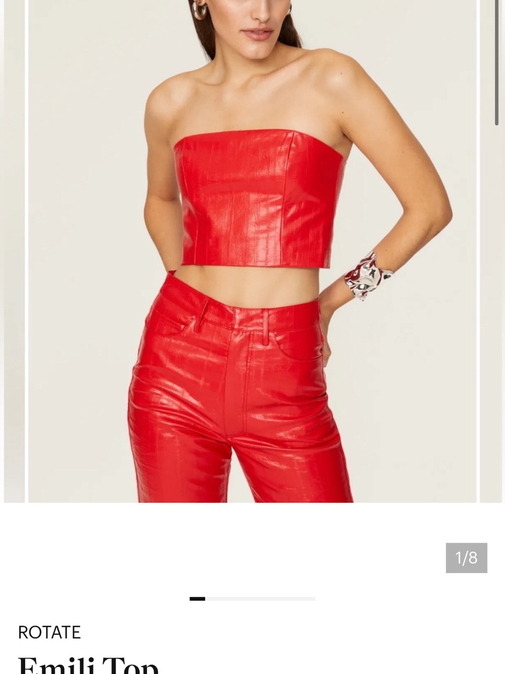 ROTATE Strapless Crop Top & pants set in Red embossed croc